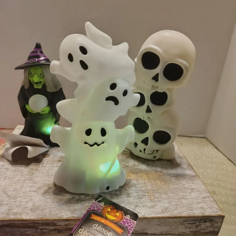 Halloween Witch Ghost and Skull Decor Lights And Voice Actions Set Of 3